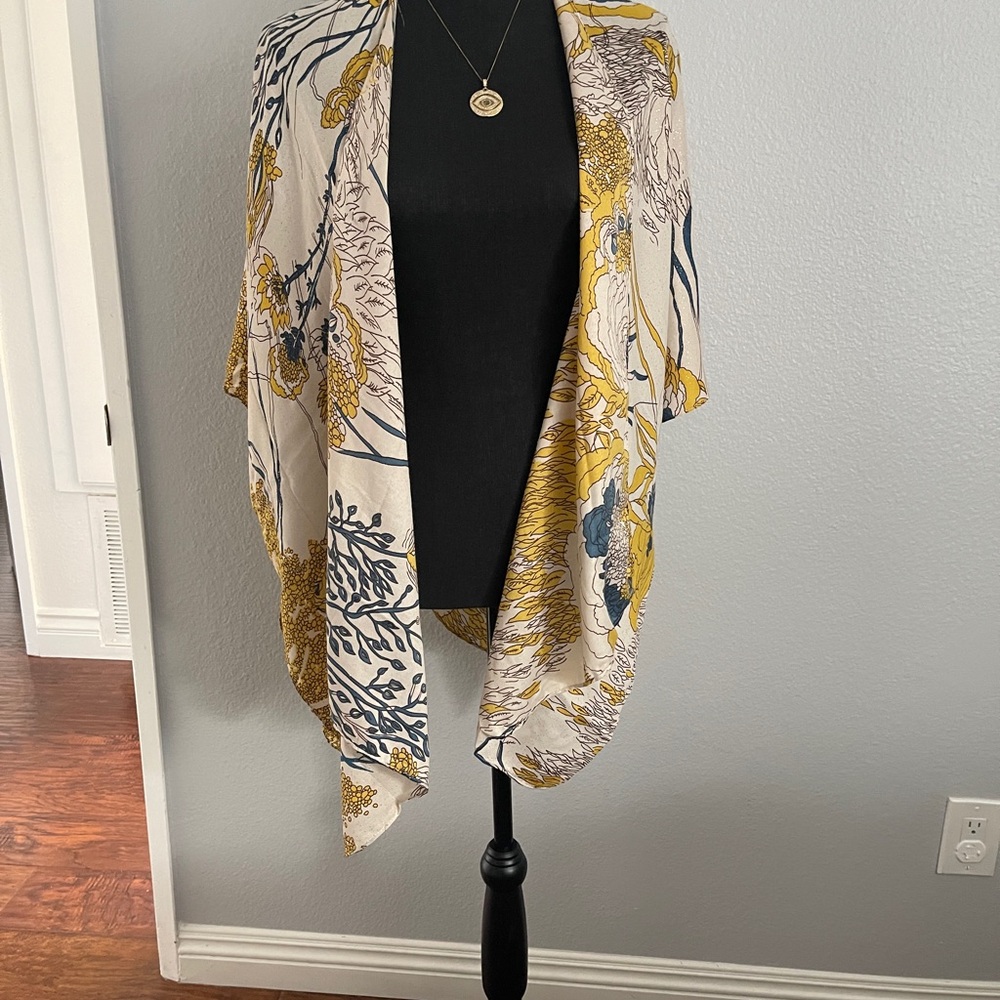 Cotton Floral Scarf in Yellow and Blue
